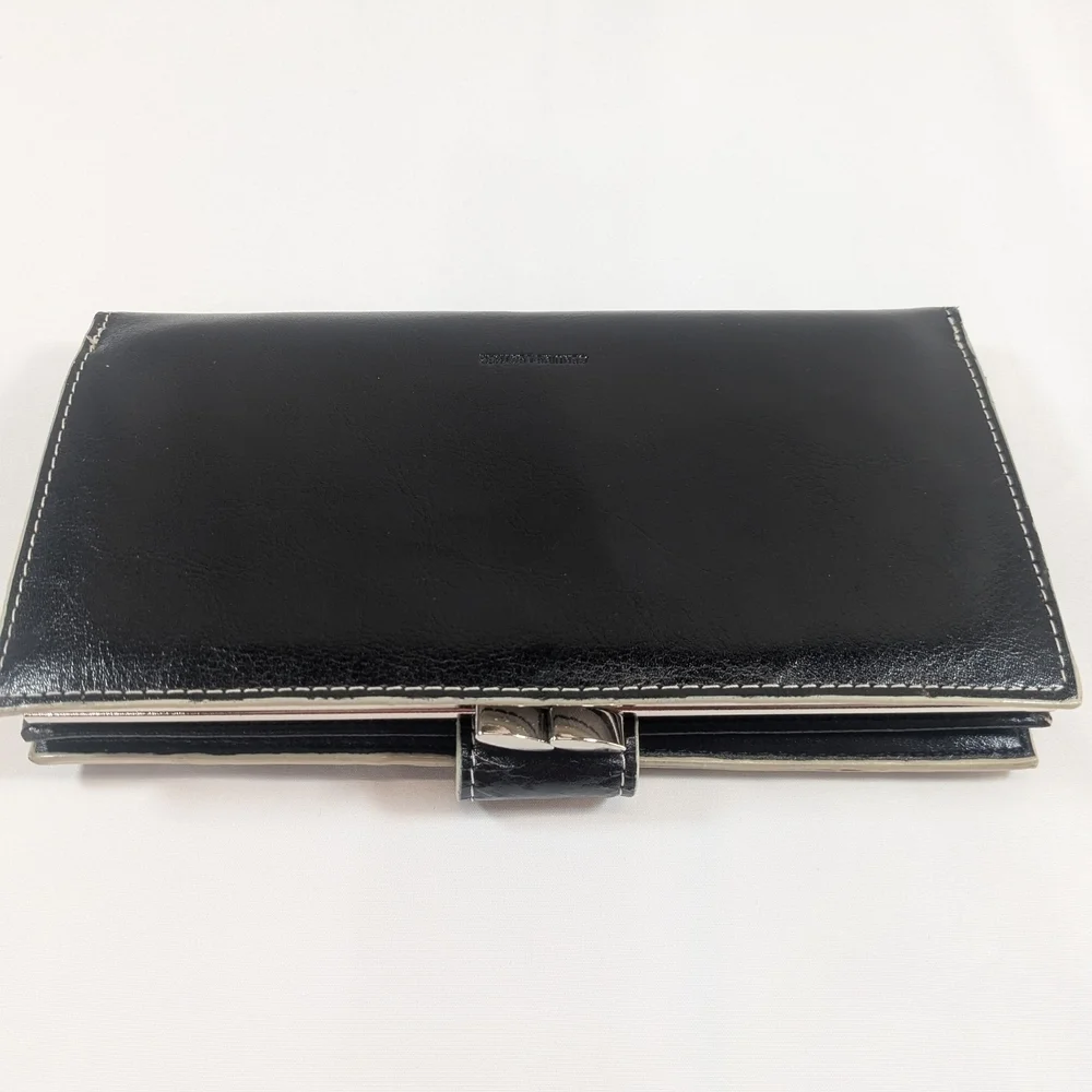 Elegant Black Genuine Leather Wallet Kiss Lock & Magnetic Snap Secured Pockets
